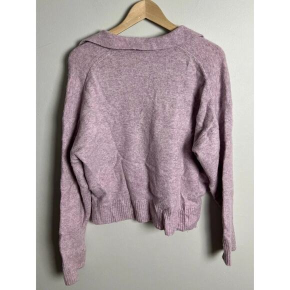 J crew Collared V-neck Sweater Supersoft Yarn Pink/Purple Preppy Size Large Wm’s - Picture 2 of 6